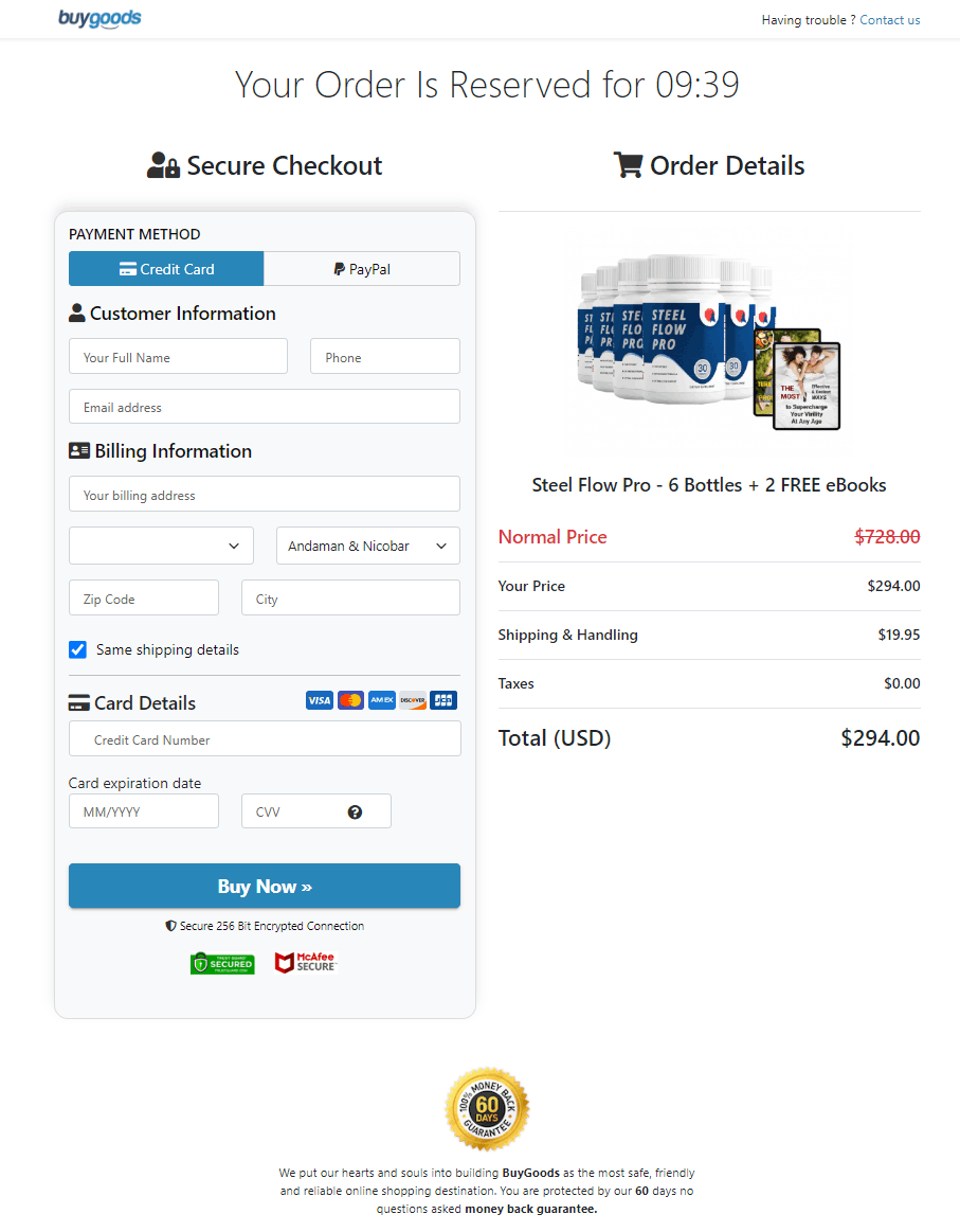 Steel Flow Pro Secure Order Form